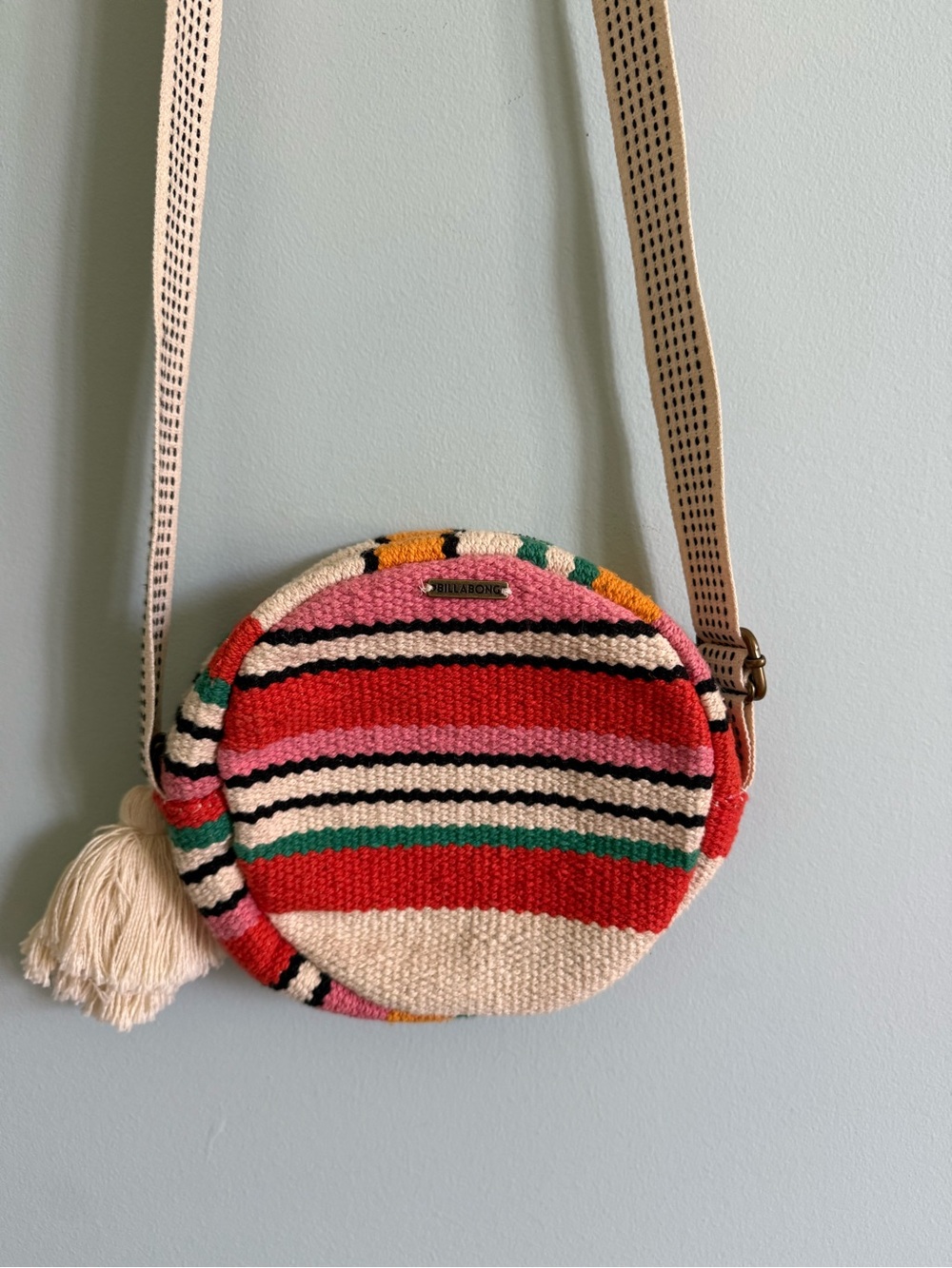 Billabong Round Striped Crossbody Bag - Pink, Red & Green